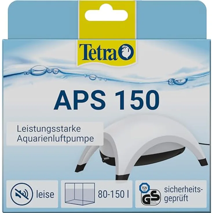 Tetra APS 150, leise Membran-Aquariumluftpumpe für Aquarien von 80-150 L, weiß, hohe Luftstrom-Leistung, innovative Geräuschdämpfung, 3 Jahre Garantie