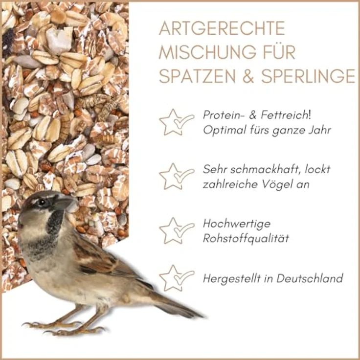 Supravit Spatzenfutter & Sperlingsfutter 25kg – Premium Wildvogelfutter mit Mehlwürmern, energie- und proteinreiches Ganzjahresfutter für Gartenvögel und heimische Wildvögel – Bild 2