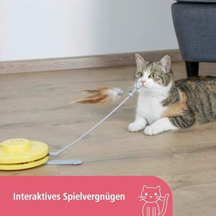 Kerbl Pet Catch the TailFeather 2-in-1, interaktives Katzenspielzeug mit 3 Modi für individuelles Spielvergnügen, strapazierfähiger Nylon-Raschelteppich – Bild 5