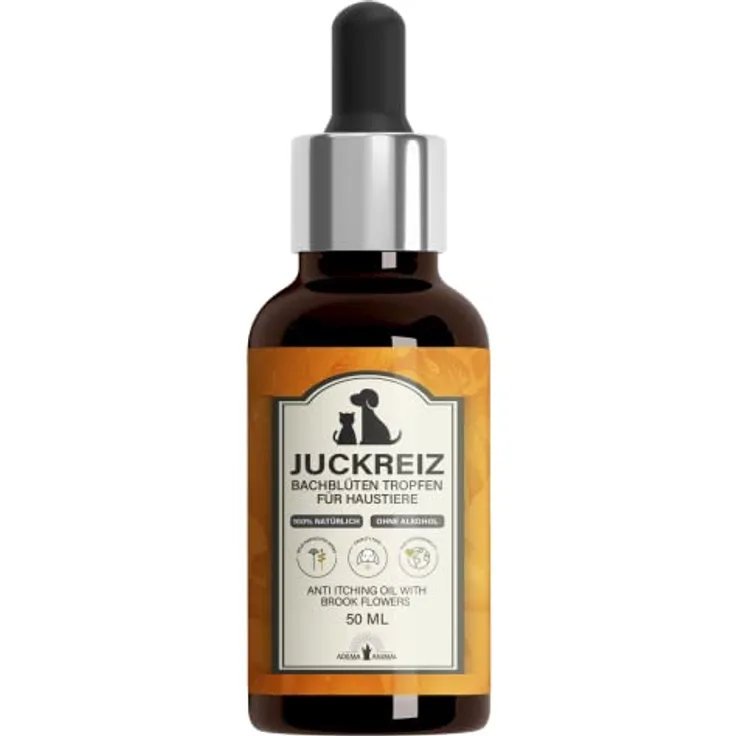 Adema Animal® Juckreiz Bachblüten Tropfen für Hunde & Katzen, 50ml, natürliche Haut- und Fellpflege ohne Alkohol bei Hautreizungen, Läusen, Flöhen und Milben