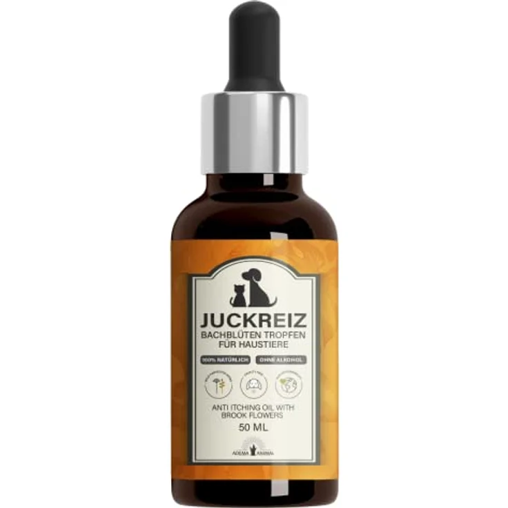 Adema Animal® Juckreiz Bachblüten Tropfen für Hunde & Katzen, 50ml, natürliche Haut- und Fellpflege ohne Alkohol bei Hautreizungen, Läusen, Flöhen und Milben – Bild 1