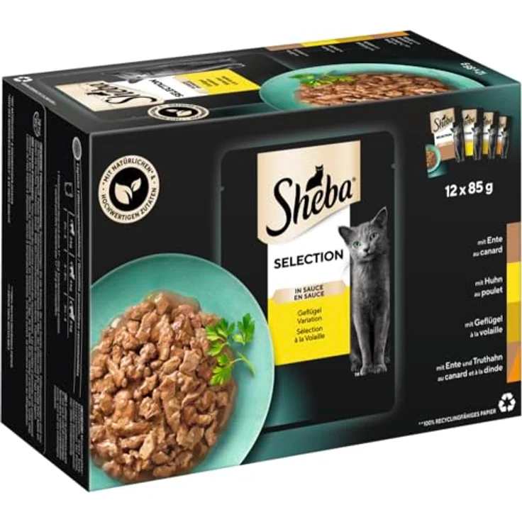 Sheba 96 x 85 g Varietäten Frischebeutel, Selection in Sauce Geflügel Variation für ausgewachsene Katzen, ohne künstliche Aromastoffe und Konservierungsstoffe – Bild 1