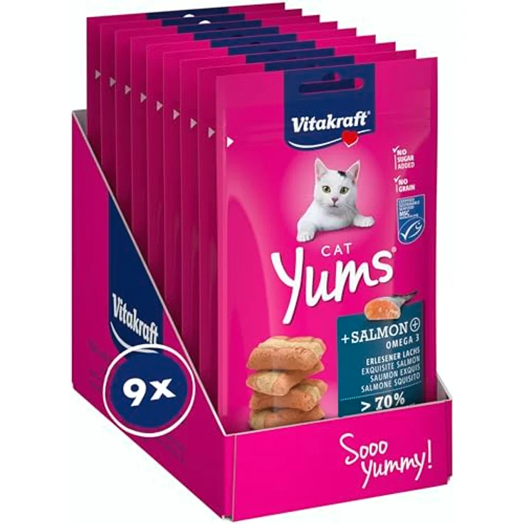 Vitakraft Cat Yums Lachs, zuckerfreie Katzensnacks, 3x40g, im Ofen gebacken – Bild 1
