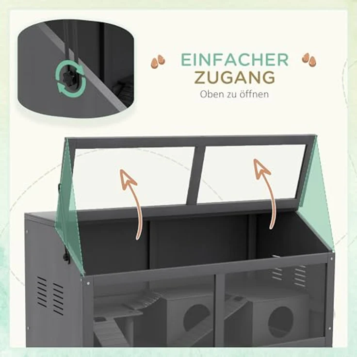 PawHut Hamsterkäfig aus Holz 85 x 45 x 44 cm, Nagerkäfig mit oberer Tür, Hängebrücke, Leitern und Hütte für Zwerghamster, dunkelgrau – Bild 4