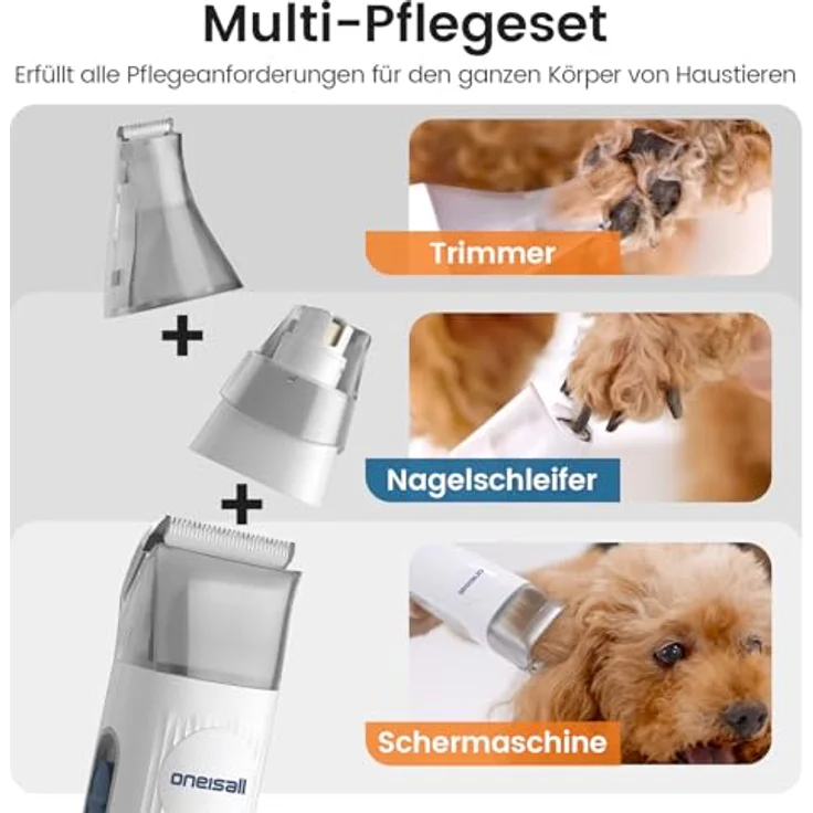 oneisall Hundeschermaschine mit Staubsauger, 12000 Pa Saugkraft, 7-in-1 Pflege-Set für Hunde und Katzen, geräuscharm, 1.5L Staubbehälter – Bild 5