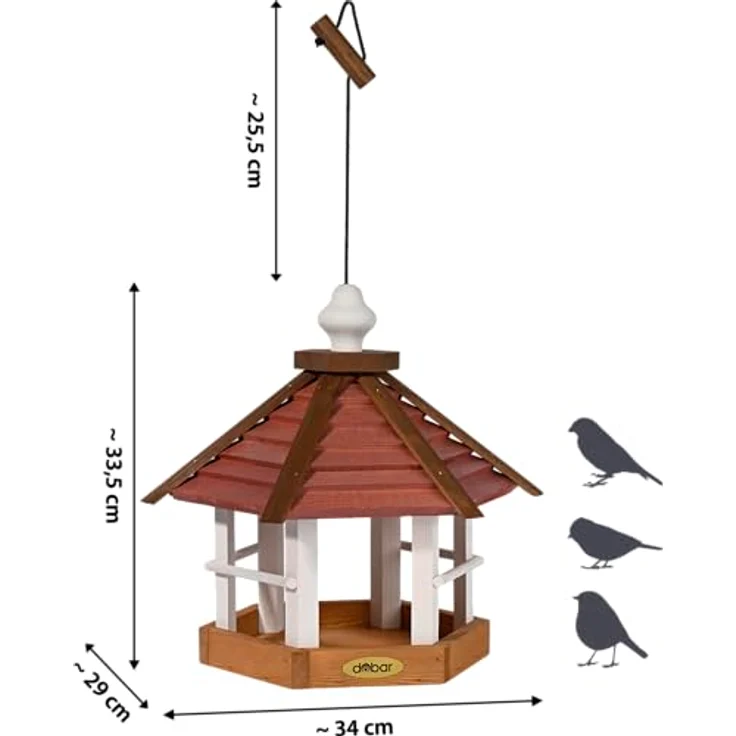 dobar® Großes Vogelhaus Herbstfrüchte, Futterstation aus Kiefernholz, 33,5 x 29 x 34 cm, Braun/Rot/Weiß, zum Aufhängen – Bild 3