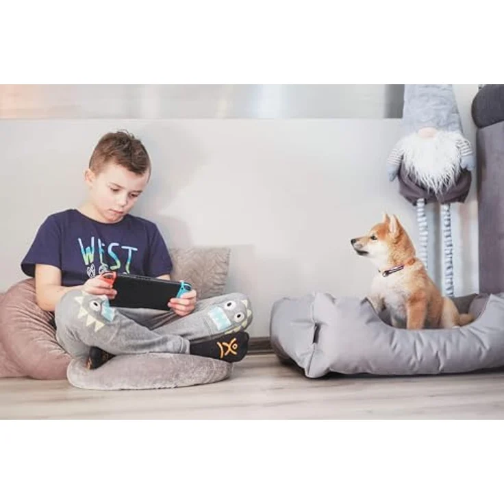 BedDog Hundebett Teddy XL, waschbares Hundesofa aus Cordura und Microfaser-Velours, quadratisch, schwarz-beige, für drinnen und draußen – Bild 5