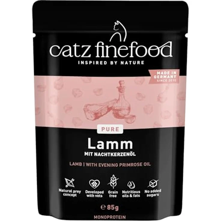 catz finefood Purrrr Lamm Monoprotein Katzenfutter nass N° 111, 70% Fleischanteil, für ernährungssensible Katzen, 16 x 85 g Beutel – Bild 1