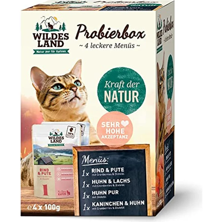 WILDES LAND 4er Pouch-Probierbox für Katzen, getreidefreies Nassfutter mit hohem Fleischanteil – Bild 2