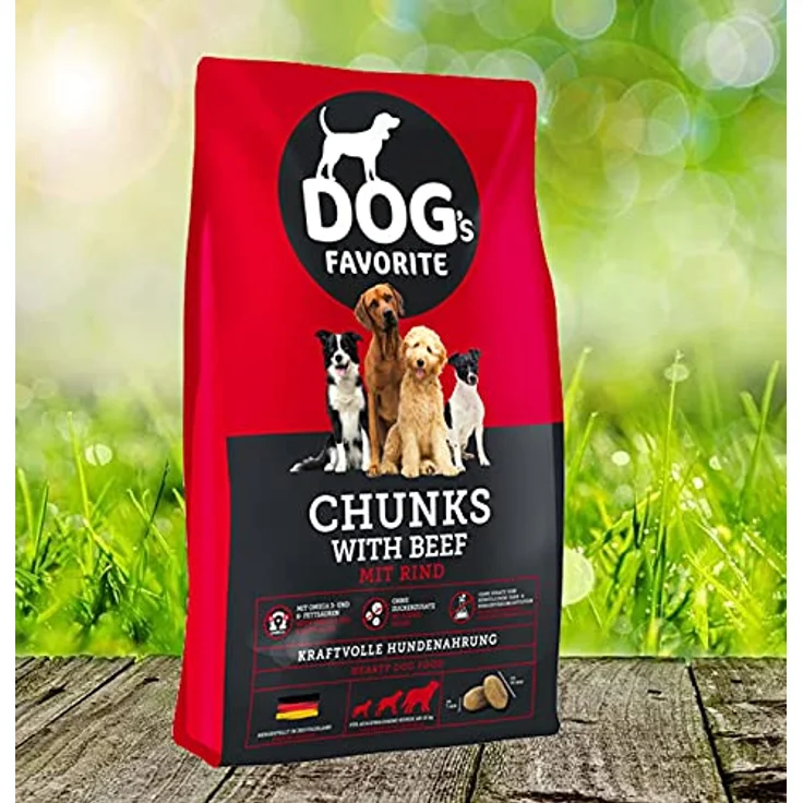 Happy Dog Dog's Favorite Chunks mit Rind, 15 kg, ohne Zuckerzusatz, optimal für Haut und Fell