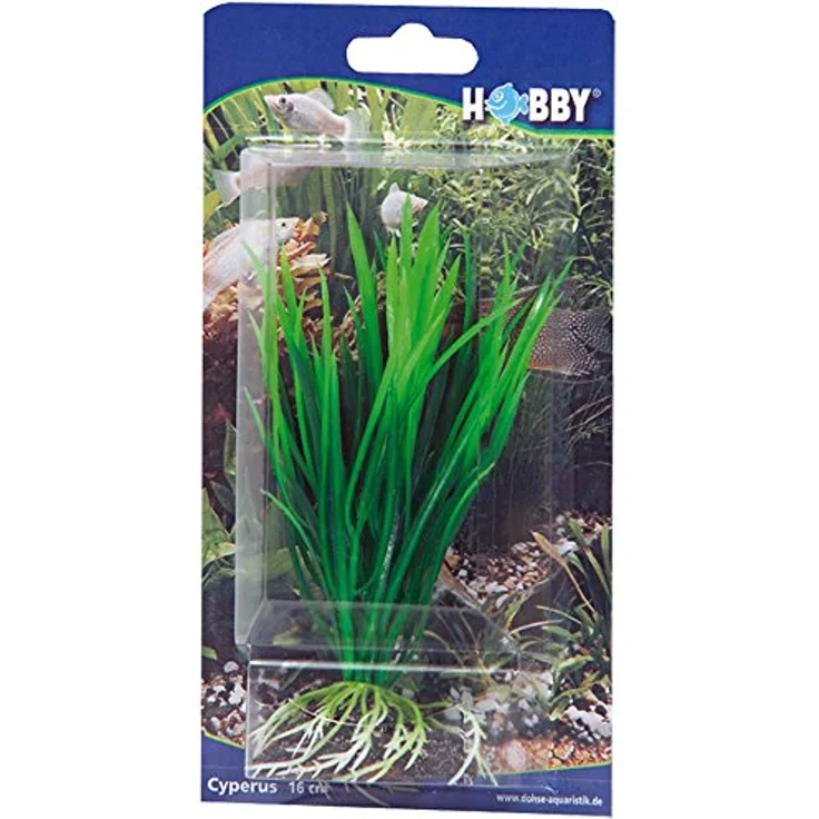 HOBBY Aquariendeko Cyperus, 16 cm künstliche Aquariumpflanze mit natürlicher Wasserbewegung und stabilem Halt – Bild 4