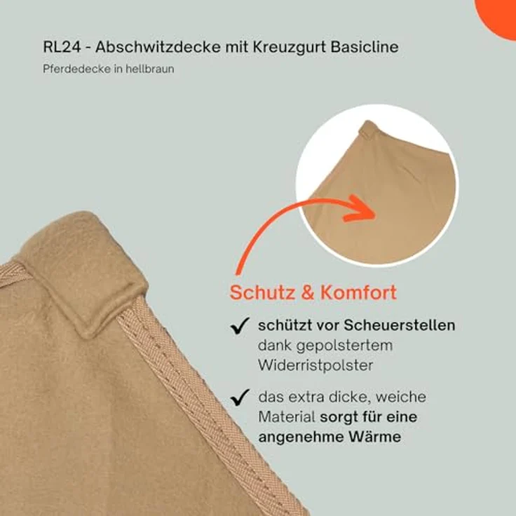 RL24 Abschwitzdecke mit Kreuzgurt BASICLINE, atmungsaktiv und schnelltrocknend, Hellbraun, 65cm – Bild 5