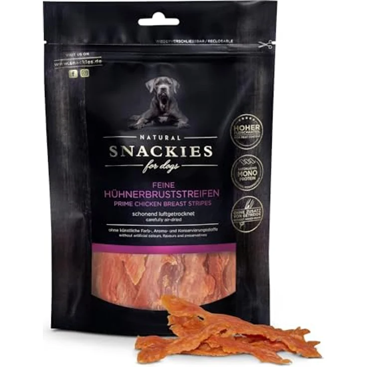 NATURAL SNACKIES Premium Hundesnacks, luftgetrocknete Hühnerbruststreifen ohne Getreide, Zucker und künstliche Zusatzstoffe, 180g – Bild 1