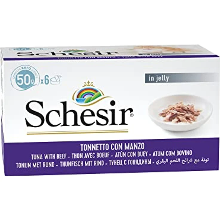 Schesir Katzenfutter Jelly Thunfisch und Rinderfilet, 100% natürliche Bestandteile, Multipack 6x50 g – Bild 1