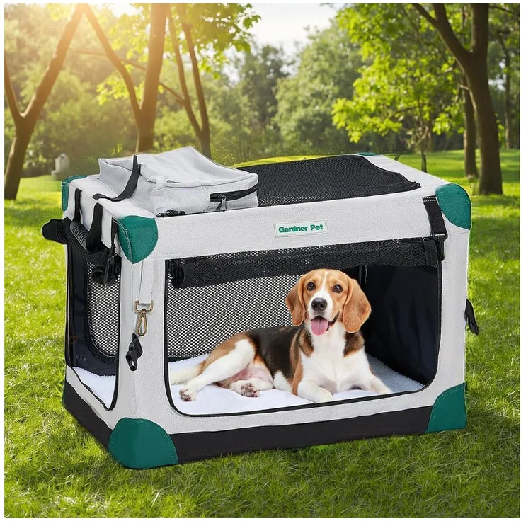 LuxusKollektion Faltbare Hunde-Transportbox mit Wasserabweisendem Stoff, leicht zu reinigen, grau, L 76 x B 53 x H 53 cm