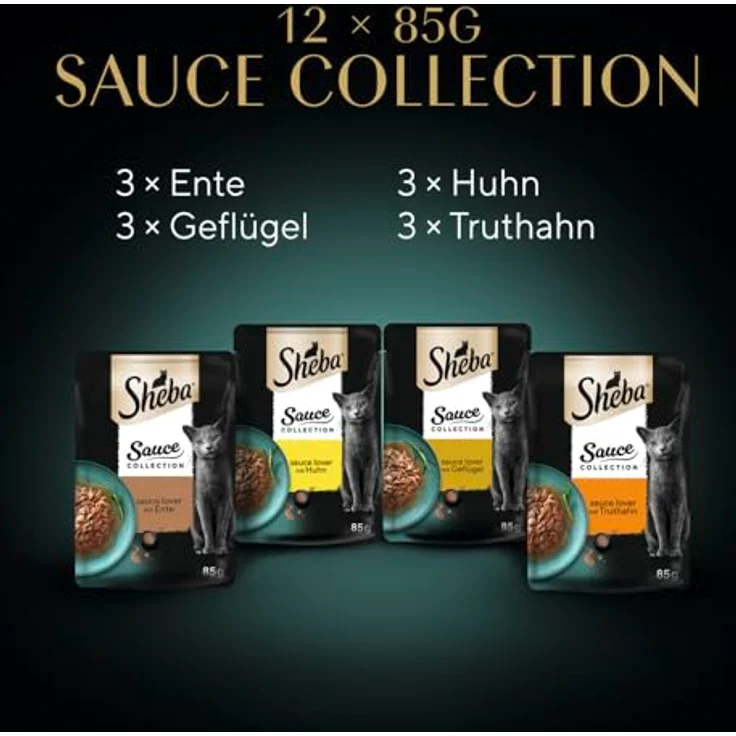 SHEBA® Portionsbeutel Multipack Sauce Collection Geflügel, 12 x 85g, Katzennassfutter mit Huhn, Ente, Geflügel und Truthahn in herzhafter Sauce – Bild 3