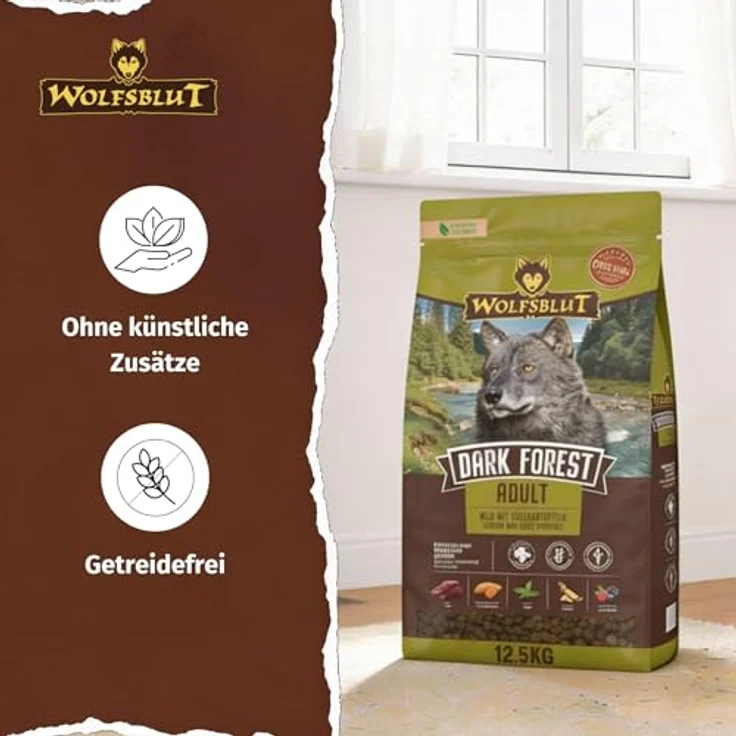 Wolfsblut Dark Forest Adult, Getreidefreies Hunde-Trockenfutter mit Wildfleisch und Superfoods, 12,5 kg – Bild 2