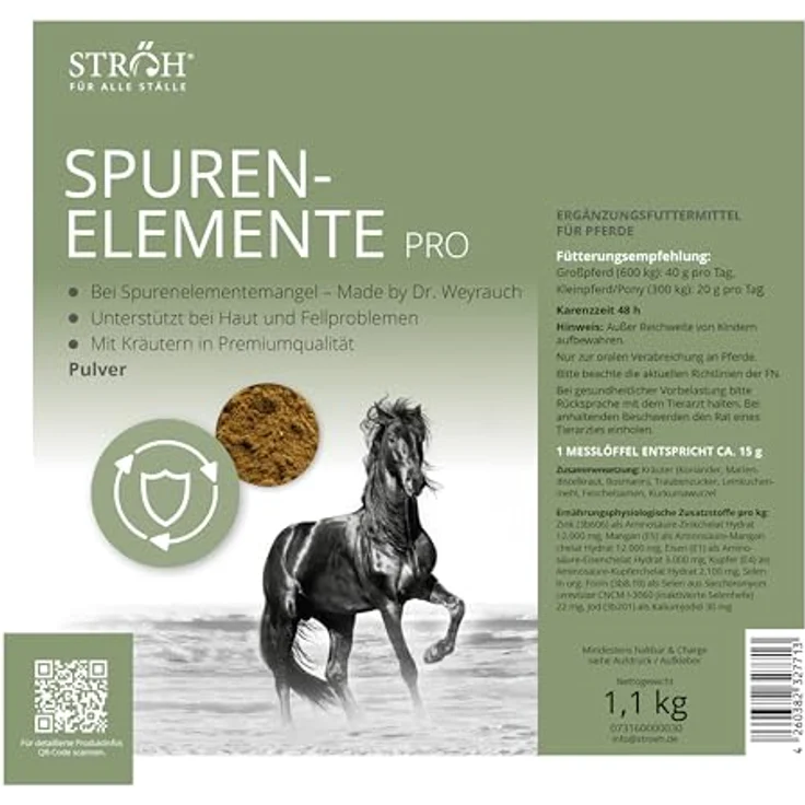 STRÖH Spurenelemente Pro Pulver Pferd, Mineralfutter mit Zink, Mangan, Eisen, Kupfer, Selen, Jod und Cobalt, 1,1kg – Premium Kräuterzusatz für gesundes Pferdewohlbefinden – Bild 2