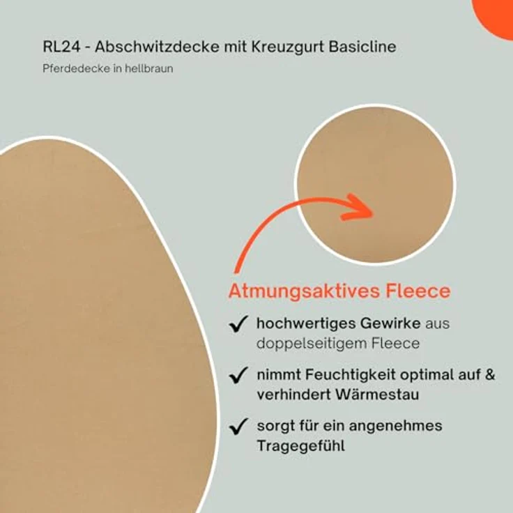 RL24 Abschwitzdecke mit Kreuzgurt BASICLINE, atmungsaktiv und schnelltrocknend, Hellbraun, 65cm – Bild 3