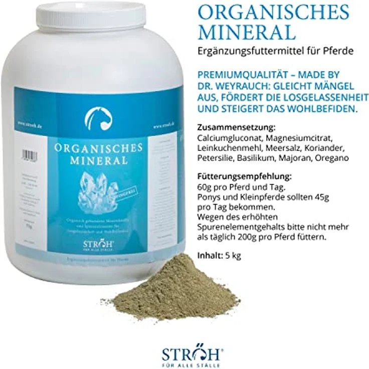 STRÖH Organisches Mineral für Pferde (5kg) • Mineralfutter mit Calcium, Eisen, Kupfer, Kobalt, Mangan & Magnesium für optimale Vitalität und Wohlbefinden – Bild 2