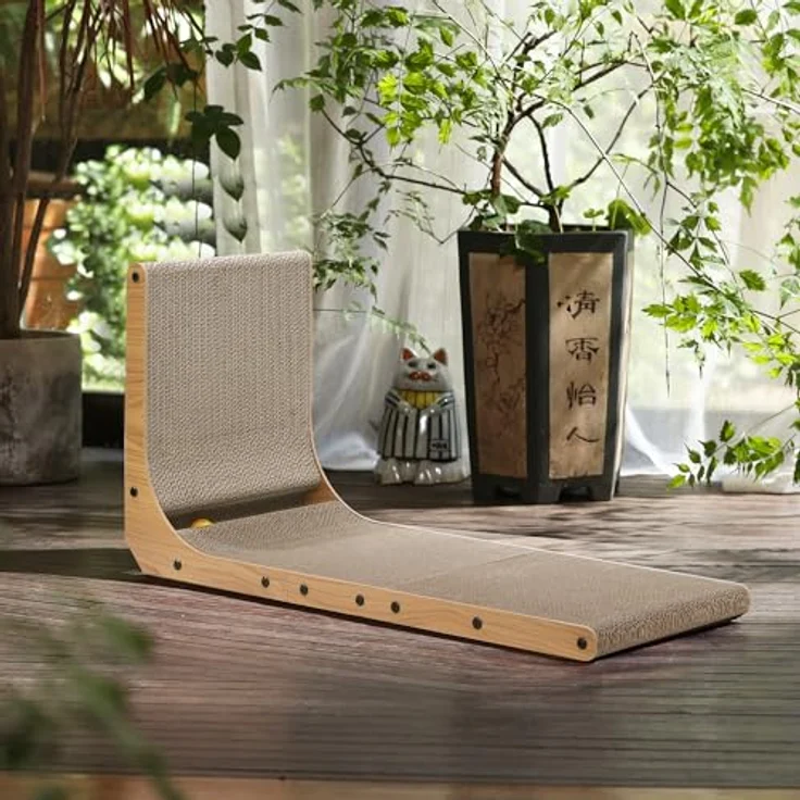 FUKUMARU L-förmiges Kratzbrett für Katzen, 83 cm hohe Kratzpappe mit Ballspielzeug, nachhaltig und widerstandsfähig, ideal für Wand und Ecke, XXL – Bild 5