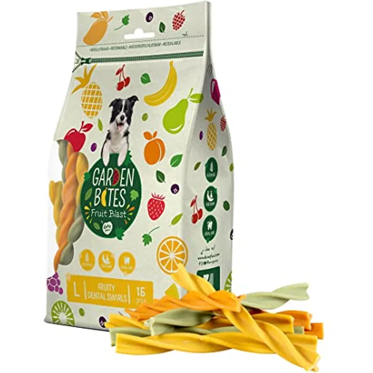 duvoplus DUVO GARDEN BITES FRUITY DENTAL SWIRLS, Veganer Hunde-Snack mit Süßkartoffeln und Früchten, glutenfrei, 270 g (15 Stück)