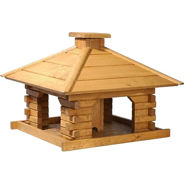 dobar 45300e Rustikales Vogelfutterhaus im Blockhaus-Stil mit dekorativem Holzdach, Vogelhaus mit integriertem Futtersilo, Kiefer, XL, braun – Bild 4