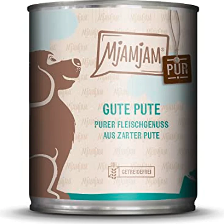 MjAMjAM purer Fleischgenuss 6 x 800 g, Hunde-Nassfutter mit Mono-Protein, getreide- und laktosefrei, gute Pute pur – Bild 1