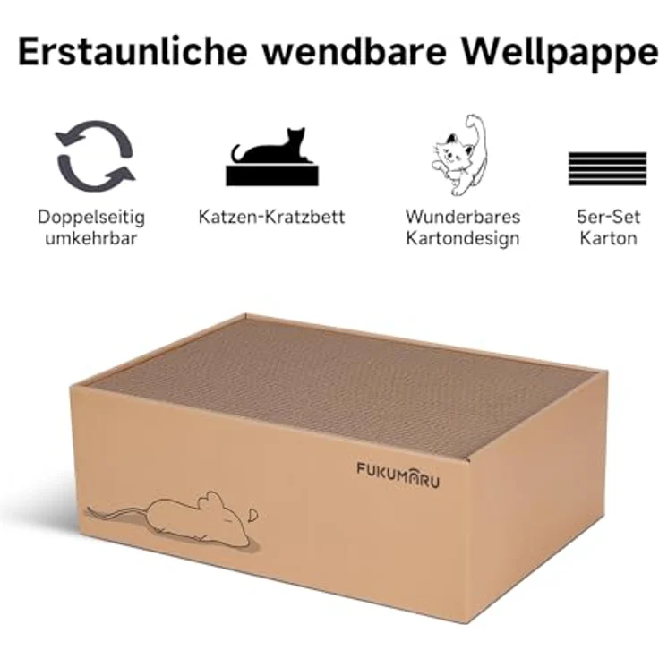 FUKUMARU Kratzbrett Katze, 5er-Set, Doppelseitige Kratzpappe aus hochwertiger Recycling-Wellpappe, 43.5x29.5x14 cm, widerstandsfähige Katzenmöbel – Bild 2