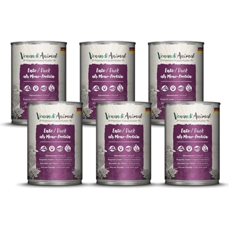 Venandi Animal Premium Nassfutter für Katzen - Ente Monoprotein 6er Pack (6 x 400 g), getreidefrei, 99 % Fleischanteil – Bild 1