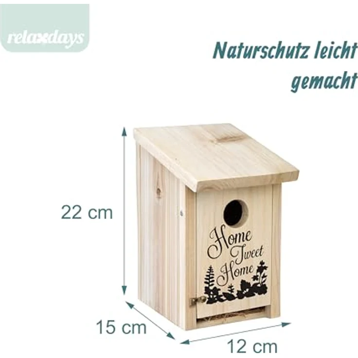 relaxdays Nistkasten Home Tweet Home, Natur, Vogelbrutkasten für Meisen und Sperlinge mit aufklappbarer Frontplatte zur einfachen Reinigung – Bild 5