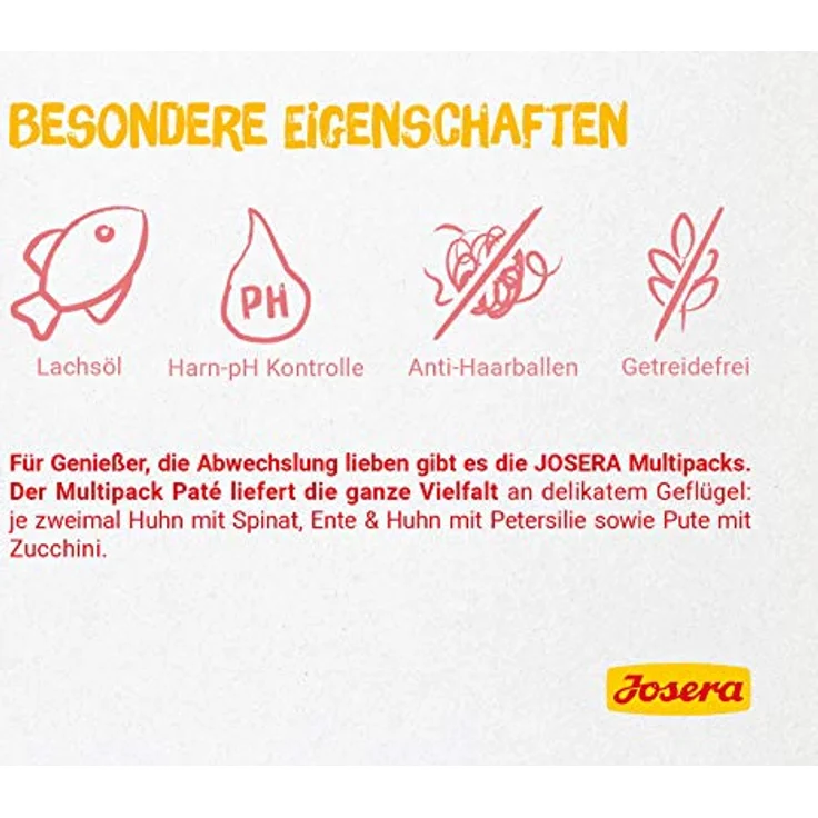 Josera Multipack Paté, 6 x 85 g, Premium Nassfutter für ausgewachsene Katzen, getreidefrei, drei Geschmacksrichtungen mit Lachsöl, Frischebeutel – Bild 2