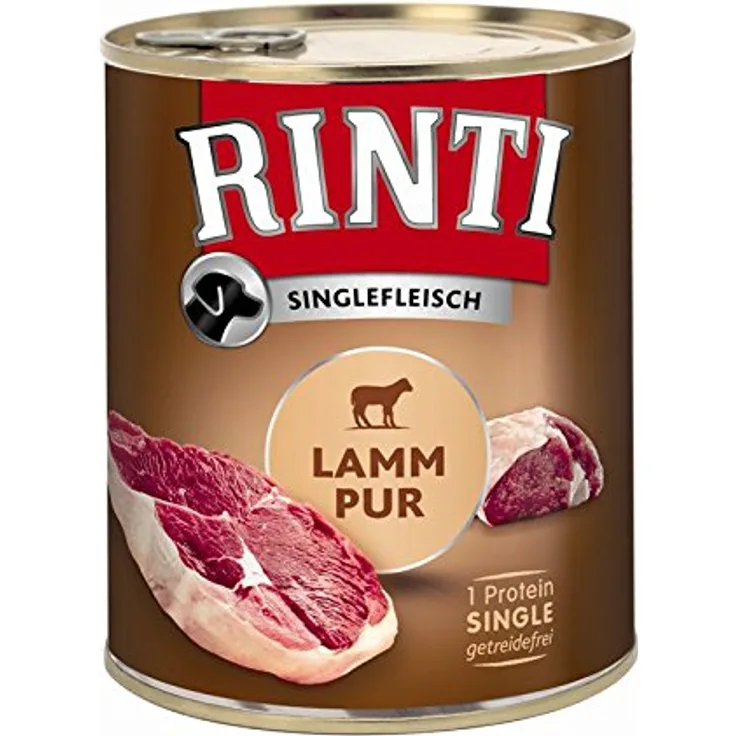 RINTI Singlefleisch 6 x 800 g, Lamm pur für ernährungssensible Hunde, ohne Getreide und Zusatzstoffe