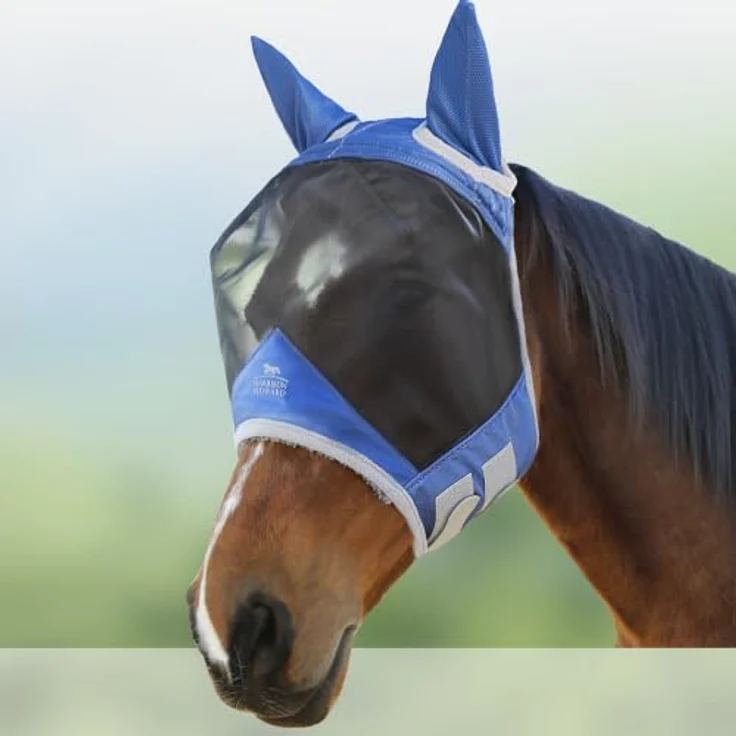 Harrison Howard CareMaster Pro Luminous Pferde Fliegenmaske, UV-Schutz mit Fleece-Polsterung und Ohrenschutz, Marineblau, Pony (S) – Bild 1