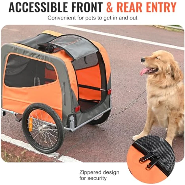 VEVOR Hundeanhänger 30 kg 2in1 Fahrradanhänger, faltbar, Kohlenstoffstahl + 600D Oxford-Gewebe, für Fahrrad und Kinderwagen, 1440 x 720 x 779 mm – Bild 5