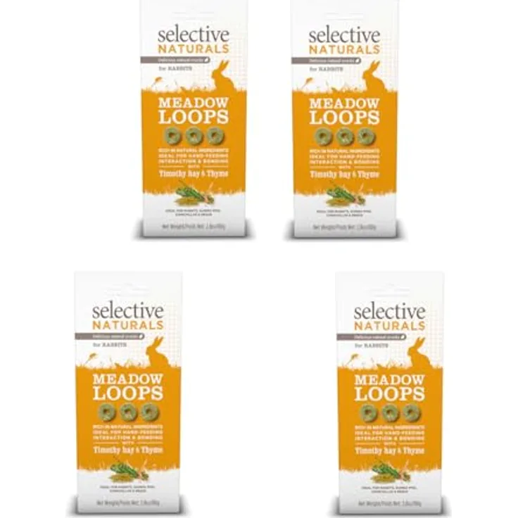 Supreme Selective Naturals Meadow Loops Timothy Hay & Thyme, Snack für pflanzenfressende Kleinsäuger, 4er Pack, 4 x 80 g, ohne Zucker und Farbstoffe