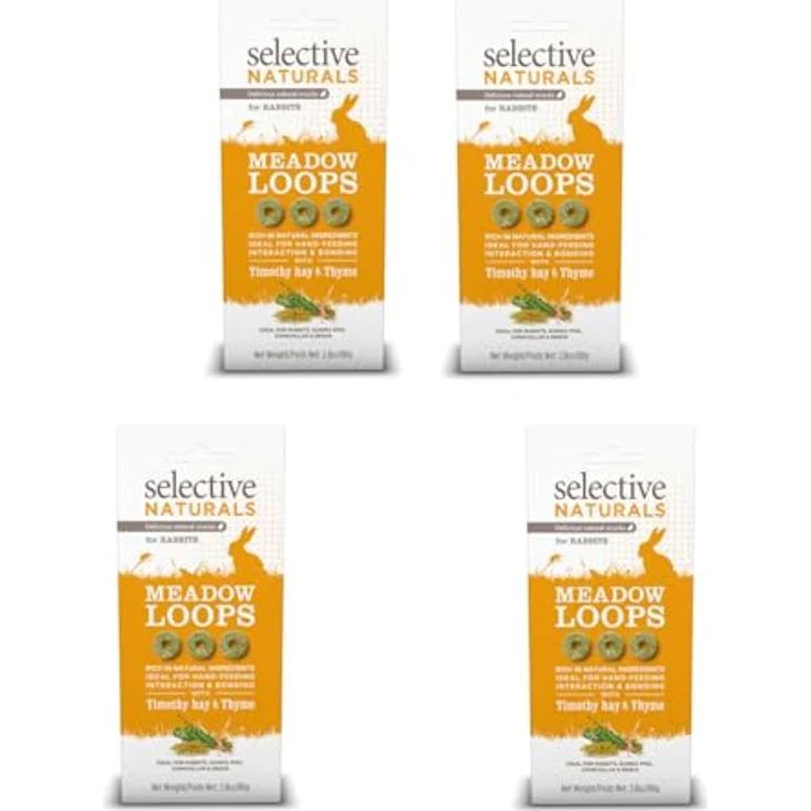Supreme Selective Naturals Meadow Loops Timothy Hay & Thyme, Snack für pflanzenfressende Kleinsäuger, 4er Pack, 4 x 80 g, ohne Zucker und Farbstoffe – Bild 1