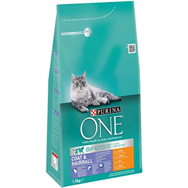 PURINA ONE BIFENSIS Coat and Hairball Katzentrockenfutter, reich an Huhn für gesunde Haut & Harnwege, reduzierter Haarballenbildung, 3 x 1,5 kg