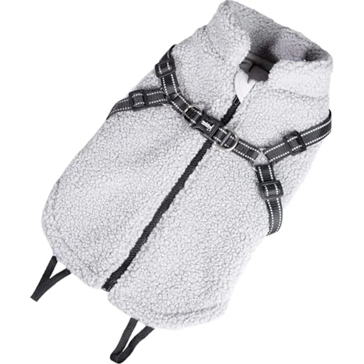 Nobby Hundemantel Plis 32 cm 2 in 1, grau, mit integriertem Geschirr und Reißverschluss, warmes Teddyfleece – Bild 3