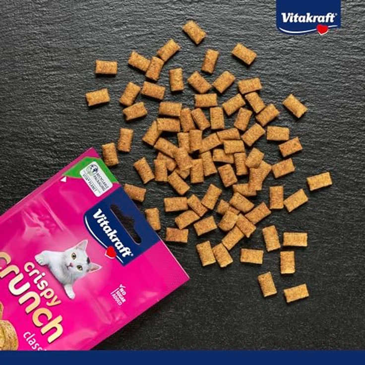 Vitakraft Crispy Crunch Classic, knuspriger Katzensnack gefüllt mit Geflügel, ohne Zucker, wiederverschließbarer Beutel, 60g – Bild 2