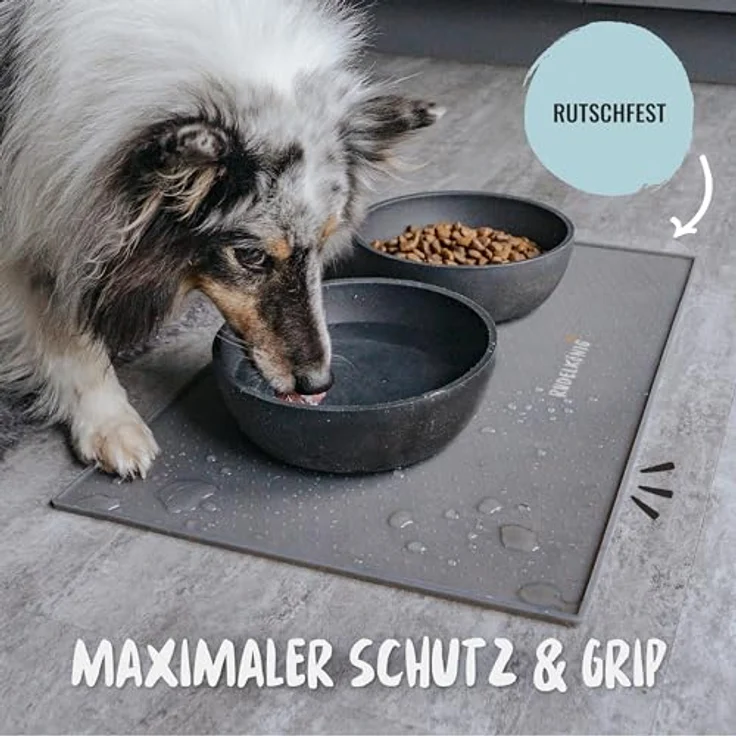 Rudelkönig Napfunterlage Hund, 48 x 30 cm, rutschfeste Silikonmatte, wasserdicht und spülmaschinenfest, ideal für 2-3 Näpfe, mit Rand – Bild 3