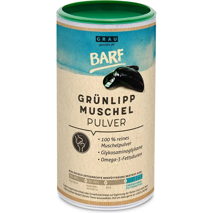 Grau Grünlippmuschel-Pulver 500g, Ergänzungsfuttermittel zur Unterstützung der Hundegesundheit