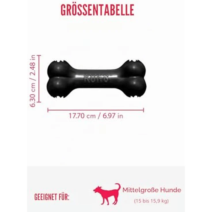 KONG Extreme Goodie Bone, Strapazierfähiges Hundespielzeug für Mittelgroße Hunde, Schwarz, Füllbar mit Leckerlis – Bild 4