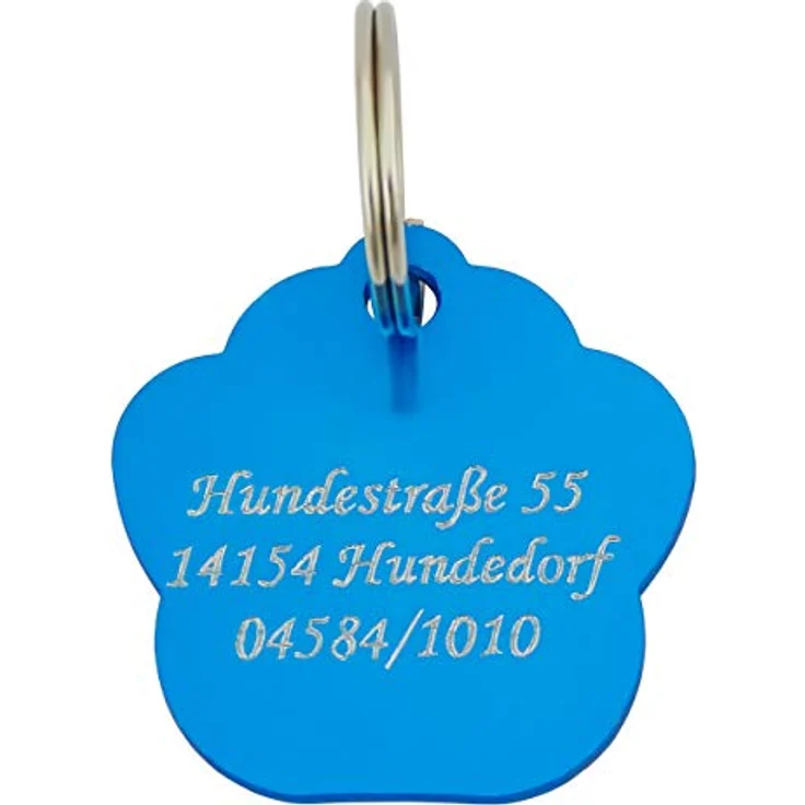 Hanessa Personalisierte Hundemarke mit Gravur, hellblau, Pfote, Zinklegierung, 27x28 mm, Halsband Anhänger, Namensschild personalisiert – Bild 2