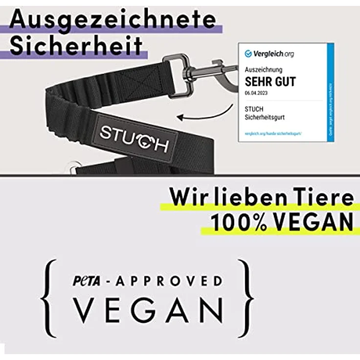 STUCH Universeller Bungee Sicherheitsgurt für Hunde & Katzen, längenverstellbar (60-80cm), passend für alle Autotypen, schwarz – Bild 5