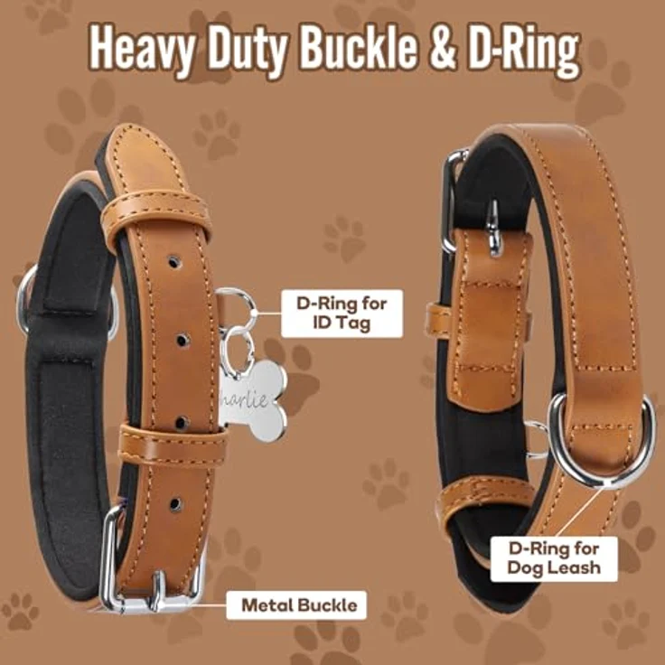 Grand Line Leder Hundehalsband, Verstellbares, gepolstertes Halsband für kleine, mittlere und große Hunde, Braun, Größe S – Bild 3