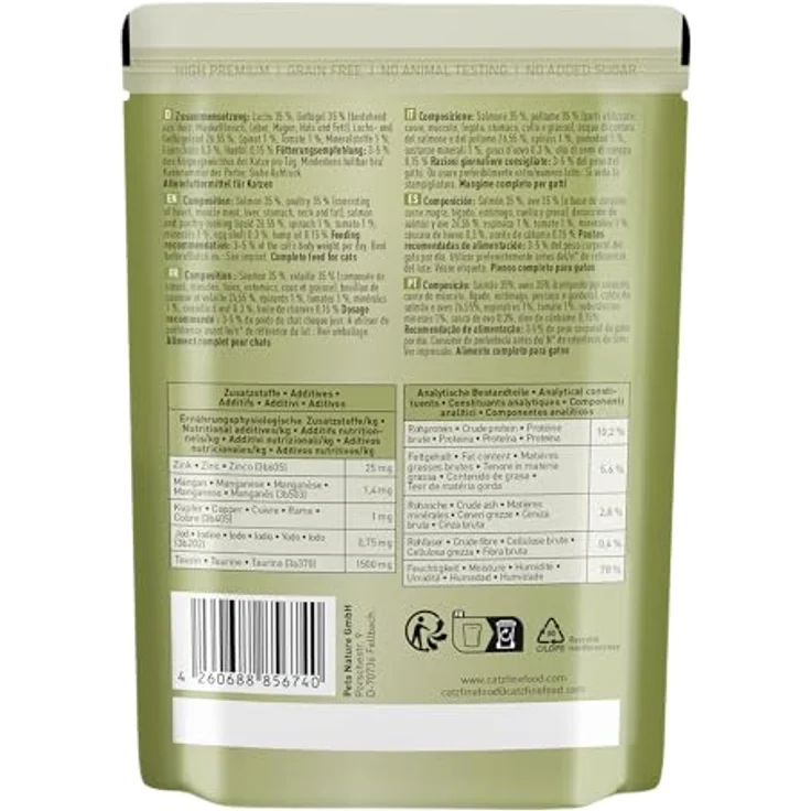 catz finefood Classic N° 5 Lachs & Geflügel, Gourmet Nassfutter für Katzen, 6 x 300g Beutel, ohne Zucker & Getreide, glutenfrei, hoher Fleischanteil, Made in Germany – Bild 2