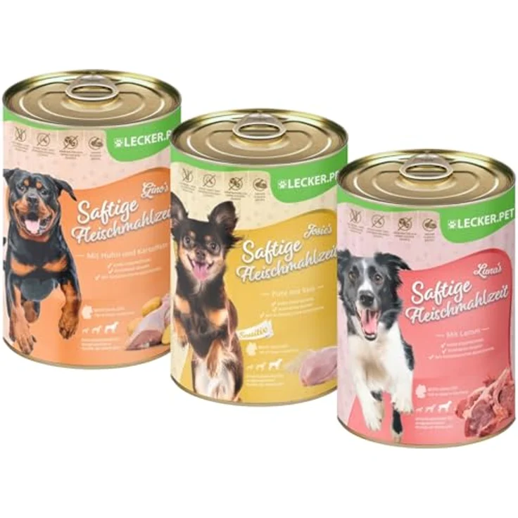 Lyra Pet Lecker.Pet® Hundefutter Nassfutter Mix, 18 x 400 g, Gino's, Josie's & Luna's, ohne Getreide & Zuckerzusatz, reich an Proteinen, magenfreundliche Rezeptur – Bild 1