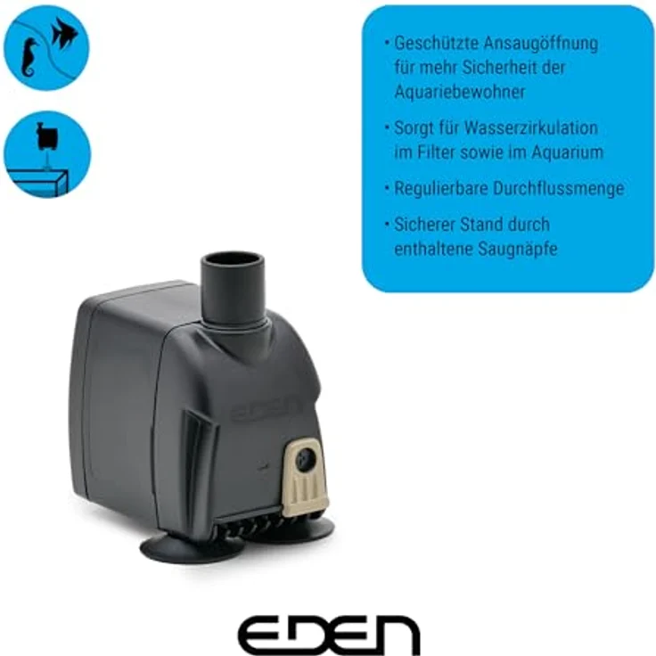 Eden PAS 300 Aquarienpumpe, kompakte Förderpumpe für Wasserzirkulation und Filtration, 300 l/h – Bild 3