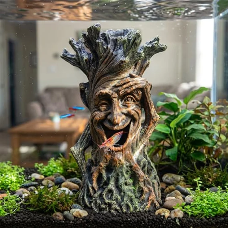 relaxdays Aquariendeko Baum mit Gesicht, detailreiche Dekoration aus Polyresin für Süß- und Salzwasser, braun-grün, ca. 23 x 12 x 11 cm – Bild 5